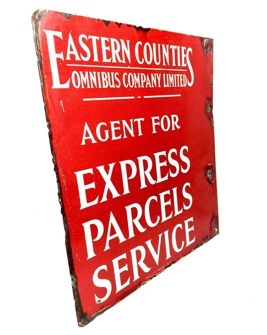 Vintage Large Enamel Advertising Sign For Eastern Counties Omnibus / Antique