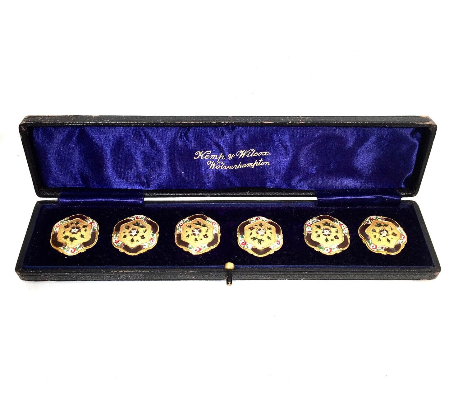 Antique Ladies Art Nouveau Enamel Buttons by Jewellers & Goldsmith Kemp & Wilcox