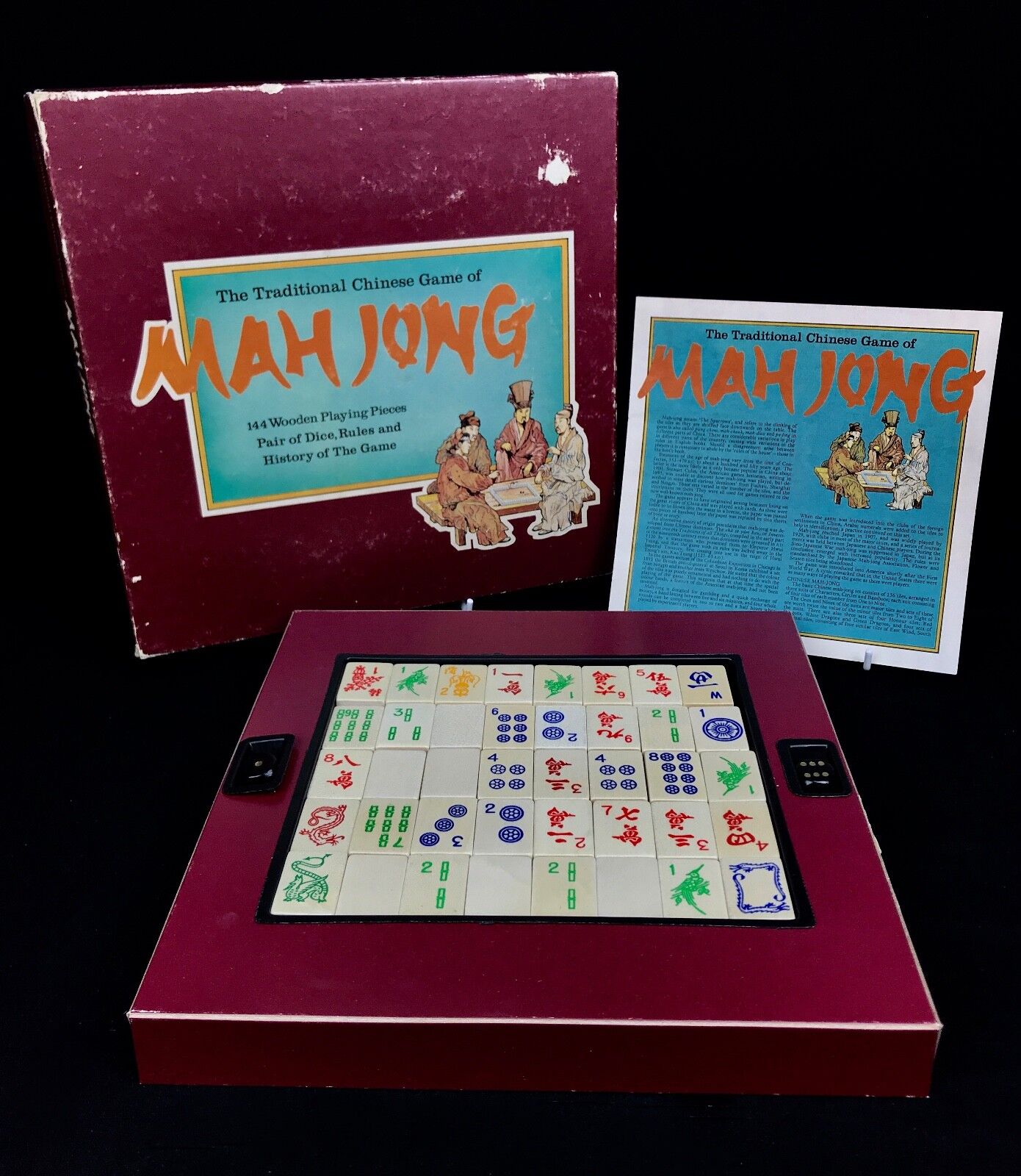 Vintage Wooden Mahjong Set In Original Box / Mah Jong Game / 20th Century