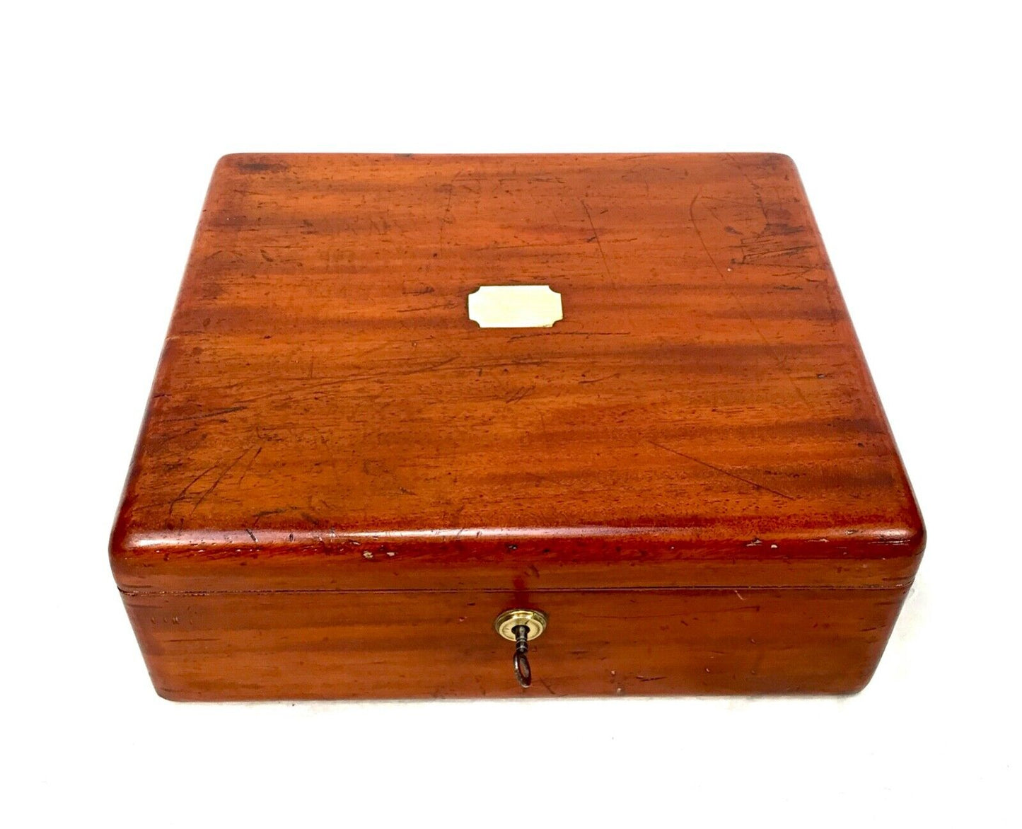 Antique Mahogany Wooden Collectors Box / Cabinet With Key & Working Lock c1900