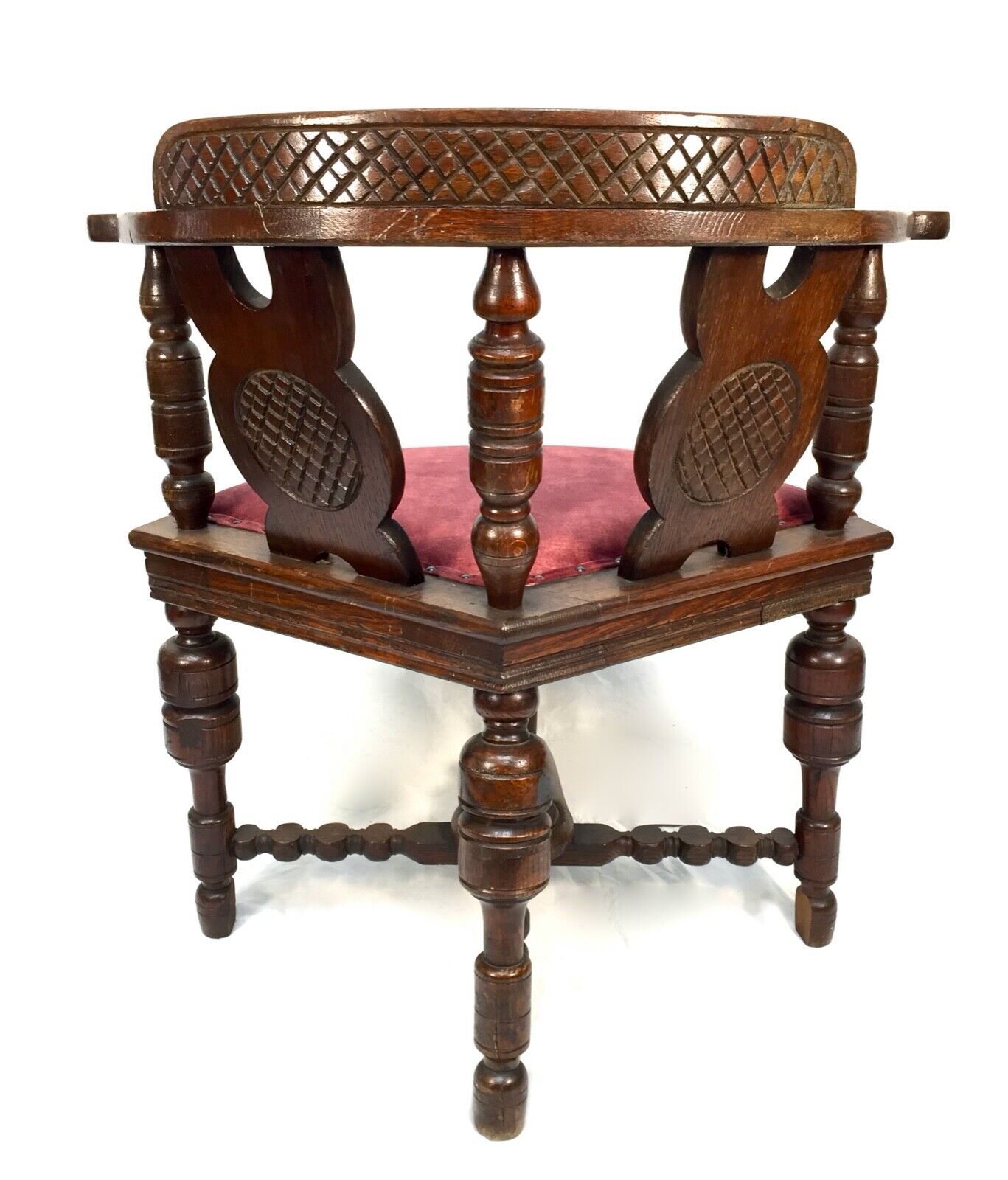 Antique Victorian Carved Oak Wooden Corner Chair Seat - 'Sit At Ease' - c.1870