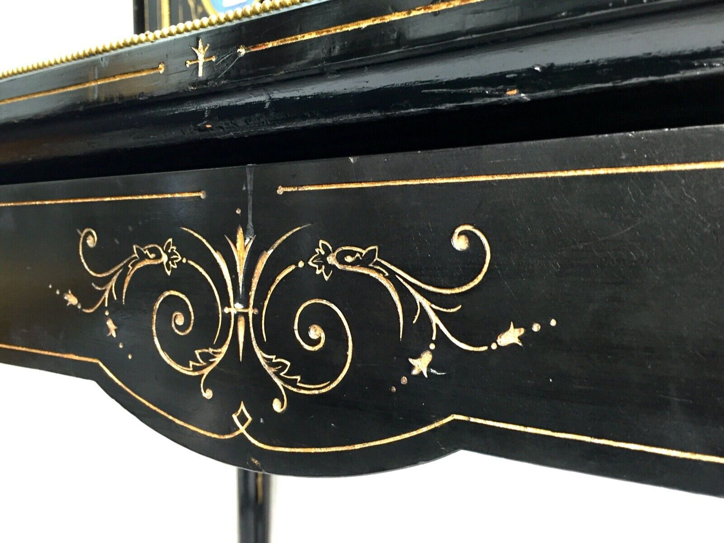 Antique French 19th Century Lacquered Desk Writing Table / c.1880 Ormolu Detail