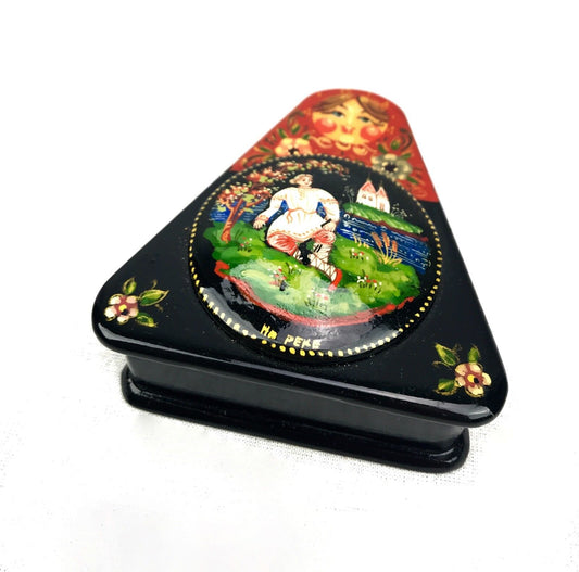 Russian Lacquered / Lacquer Box / Signed Ha Peke / Triangle