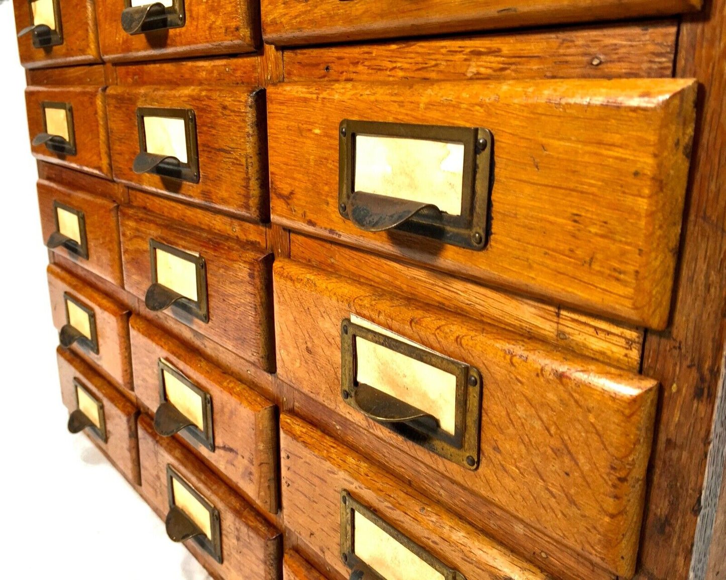 Antique 1930s Large Sized Tabletop Filing Cabinet / Wooden Oak Chest of Drawers