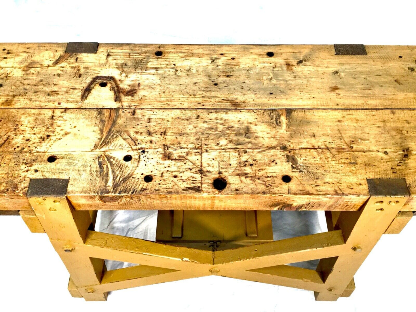 Antique Rustic Work table / Carpenter's Workbench / Solid Oak Top / Vintage