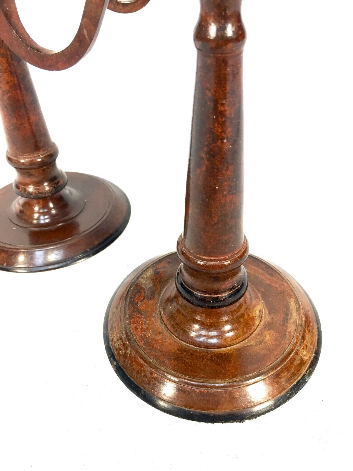 Antique Matching Pair of Candlestick Holders / Candelabra / Marbleised Brown