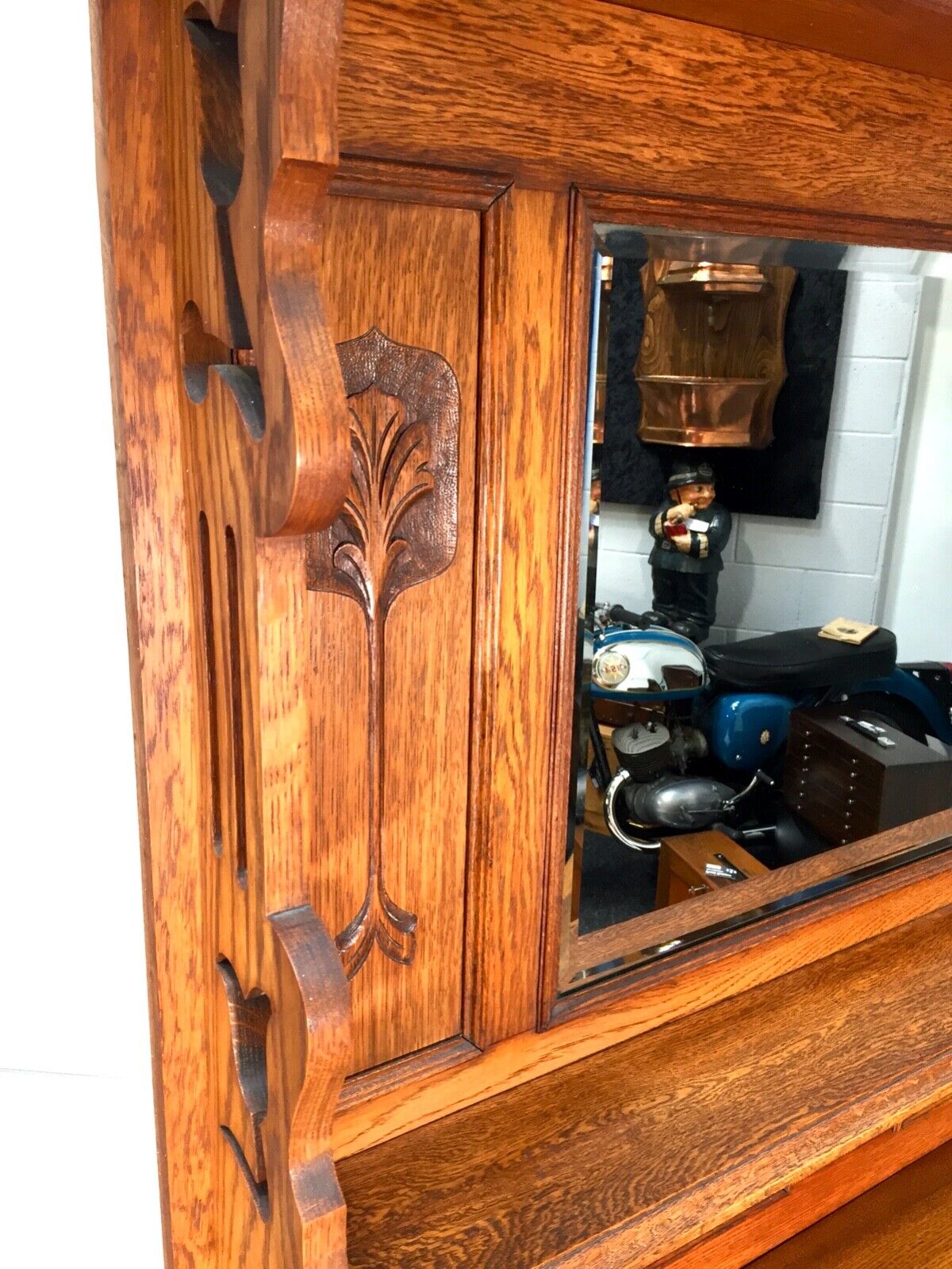 Antique Large Arts & Crafts Oak Sideboard Cabinet Dresser with Mirror Victorian