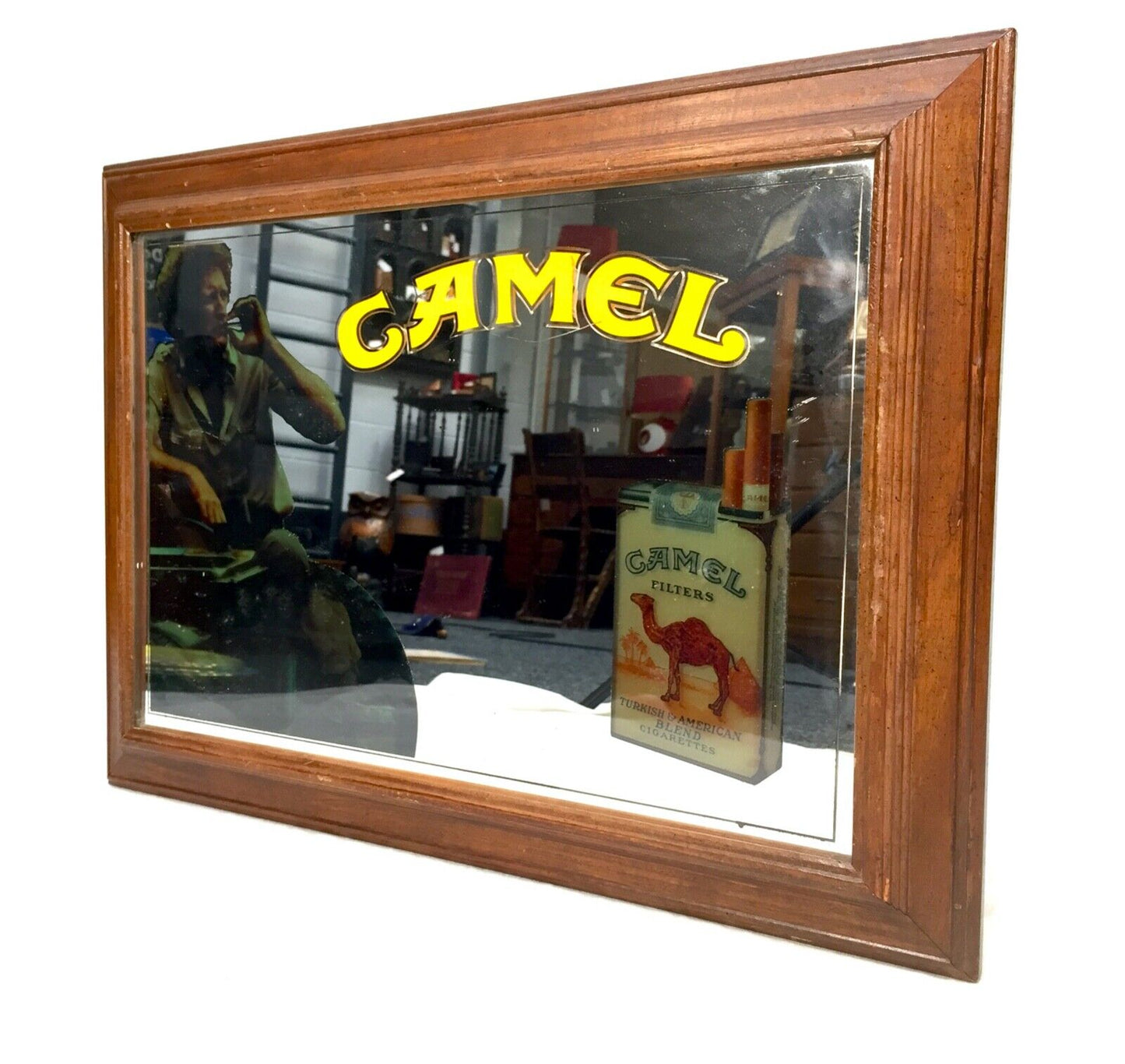 Vintage 20th Century Camel Cigarette Advertising Mirror in Frame / Tobacco 1970s