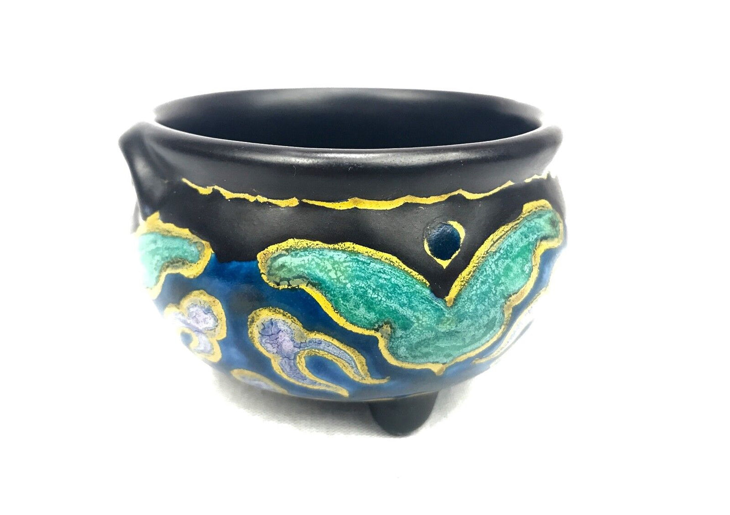 Antique Gouda Pottery / Vase / Bowl / Art Deco / Blue / Yellow / Turquoise
