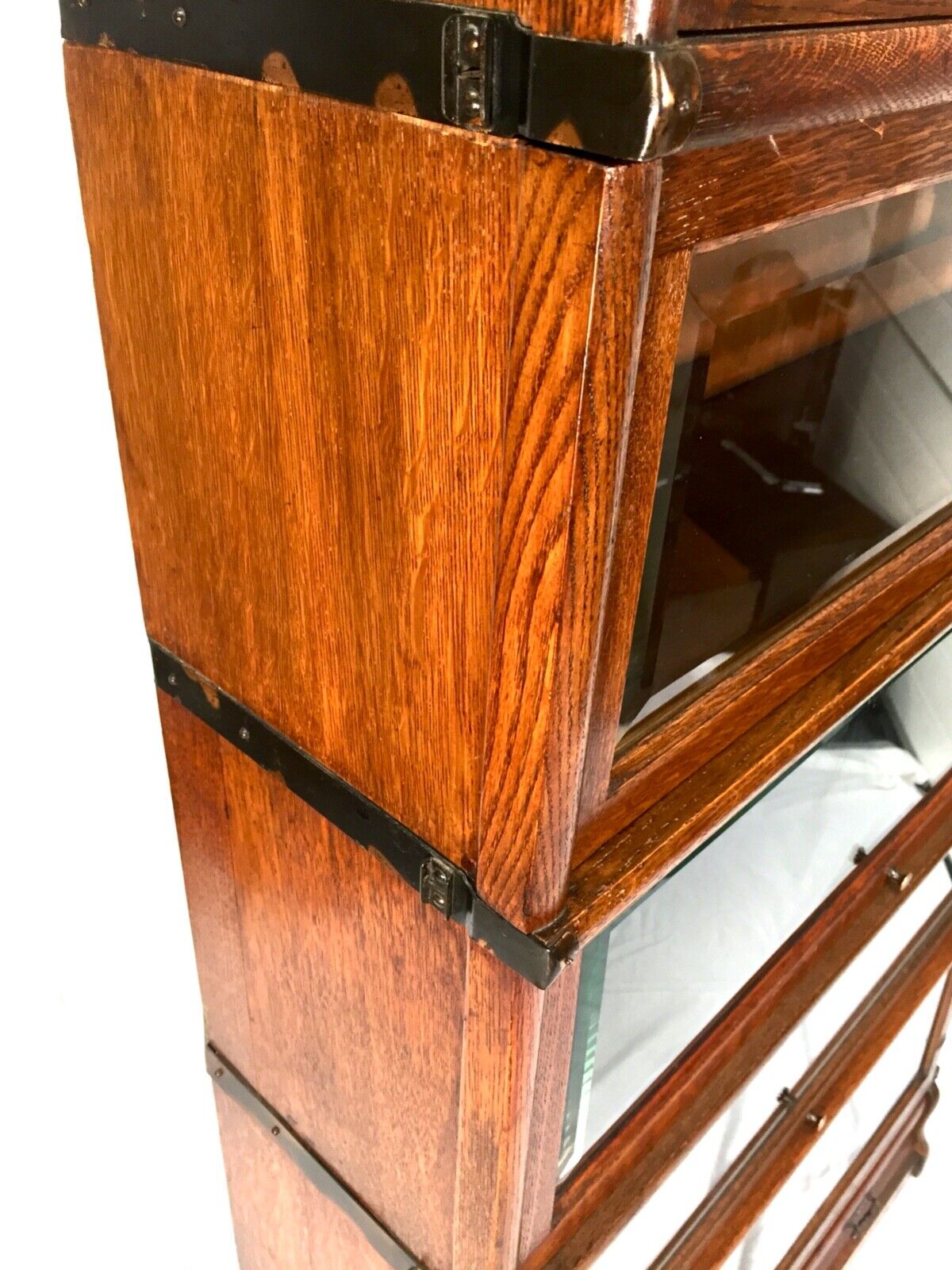 Antique Large Glazed Oak Sectional Barristers Bookcase / Display Cabinet c.1910