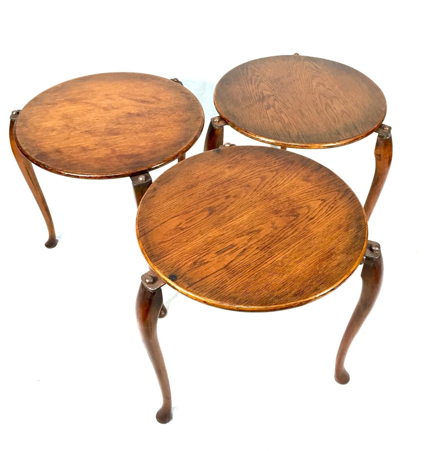 Antique Nest of Three Oak Side Tables / Art Deco c.1930 / Stacking