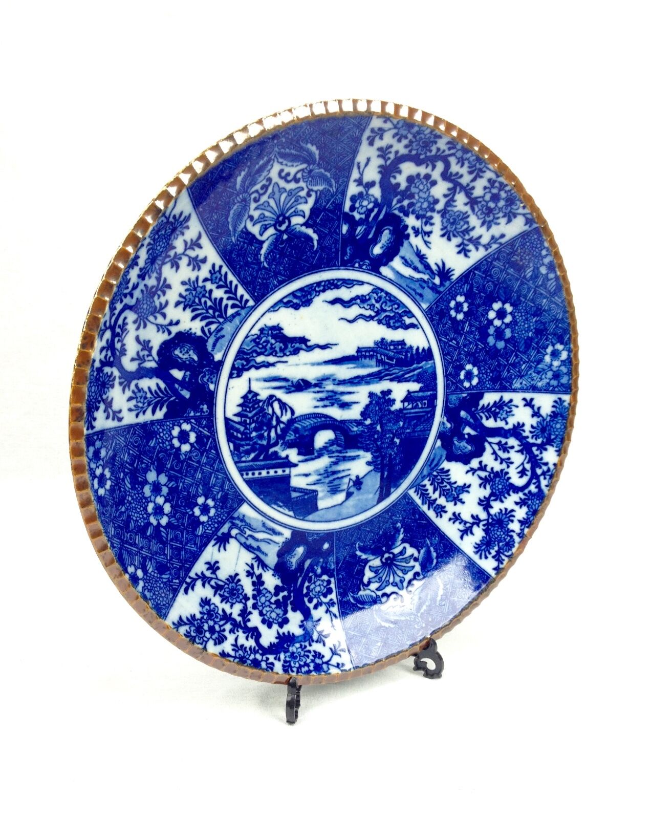 Antique Chinese Charger Plate / Blue And White Chinaware Large