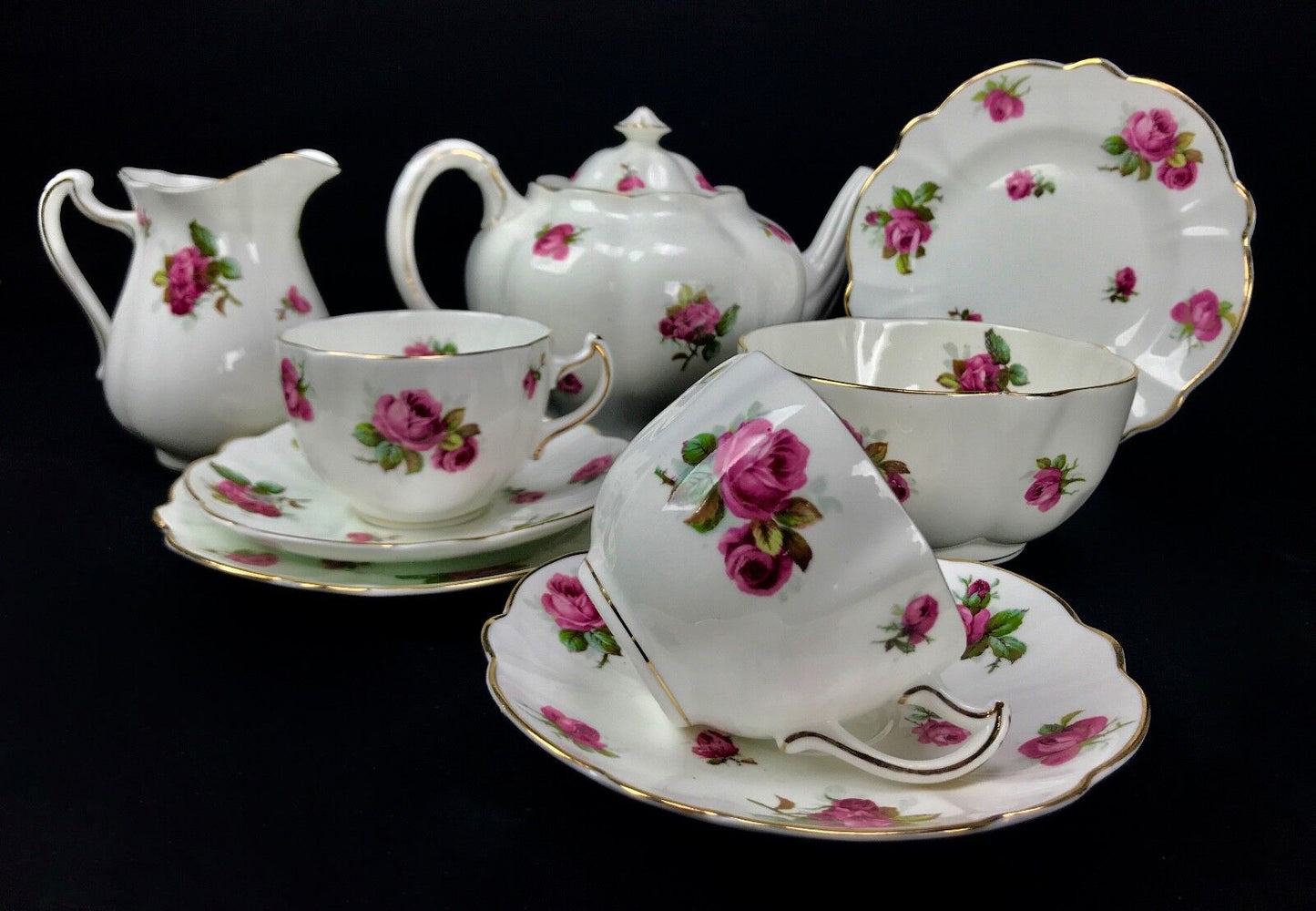 Victorian China Tea Set By Waring And Gillow London / Rose Bud / Tea Pot RARE