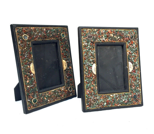 Vintage Pair of Matching Photo Frames with Hard Stone / Crystal Surrounds