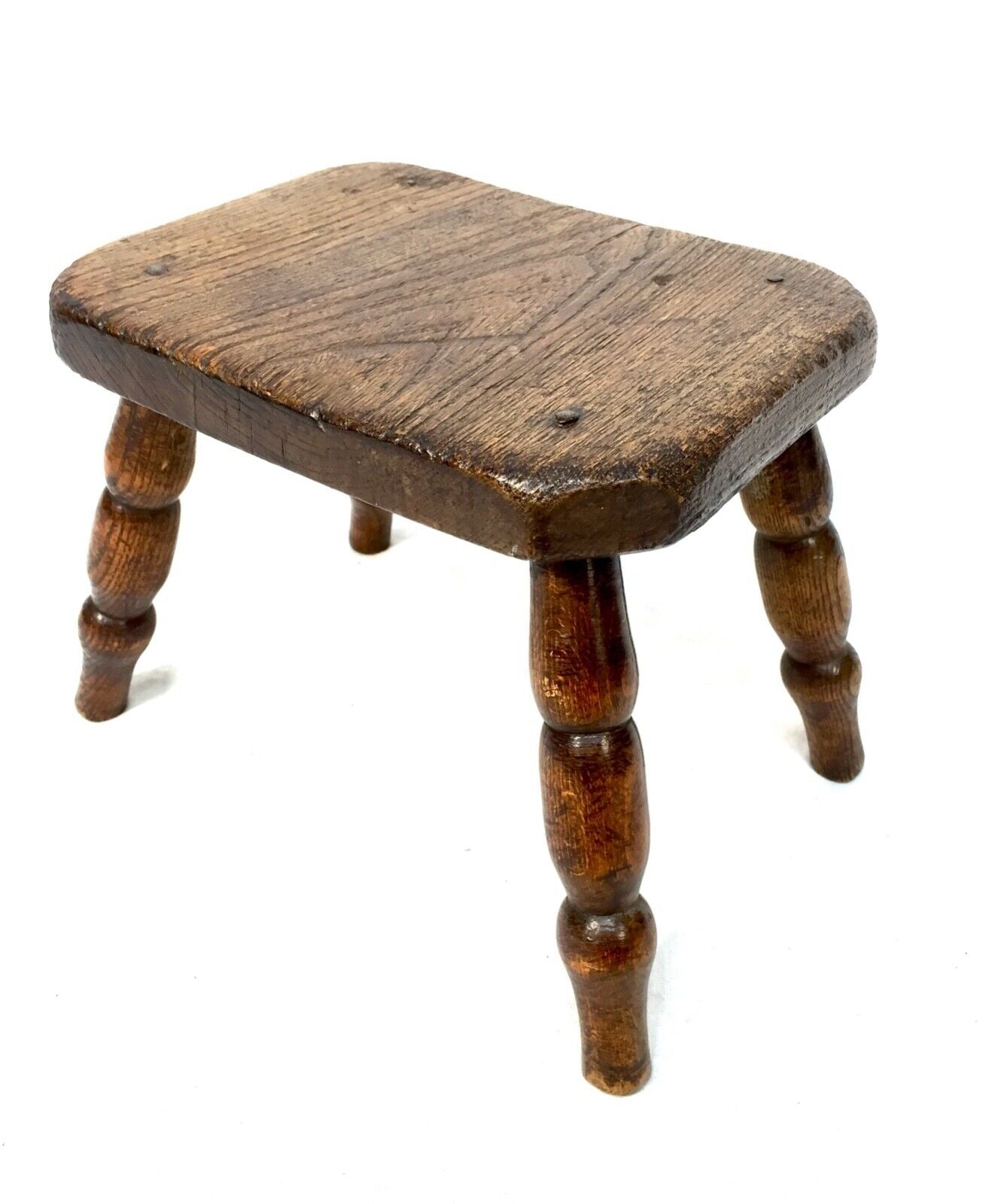 Antique Wooden Oak Milking Stool / Bench / Miniature Seat / 19th Century