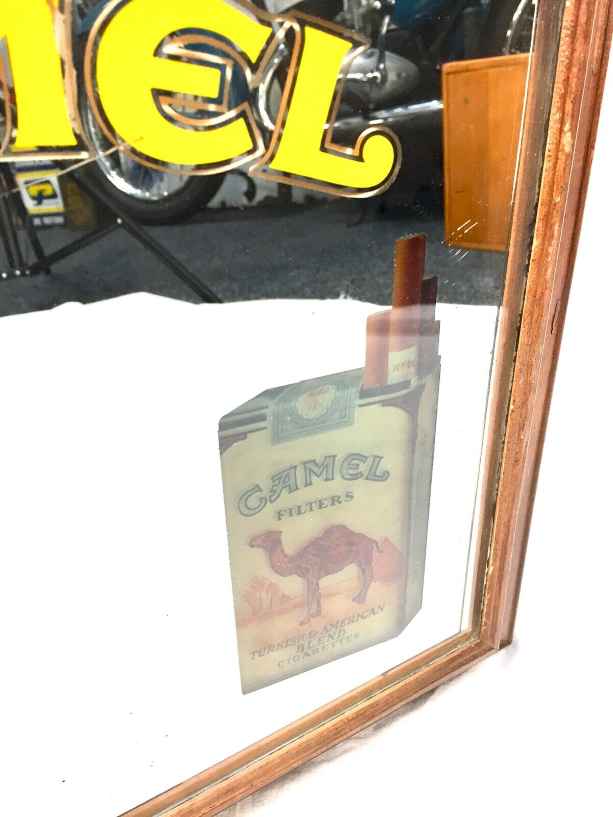 Vintage 20th Century Camel Cigarette Advertising Mirror in Frame / Tobacco 1970s