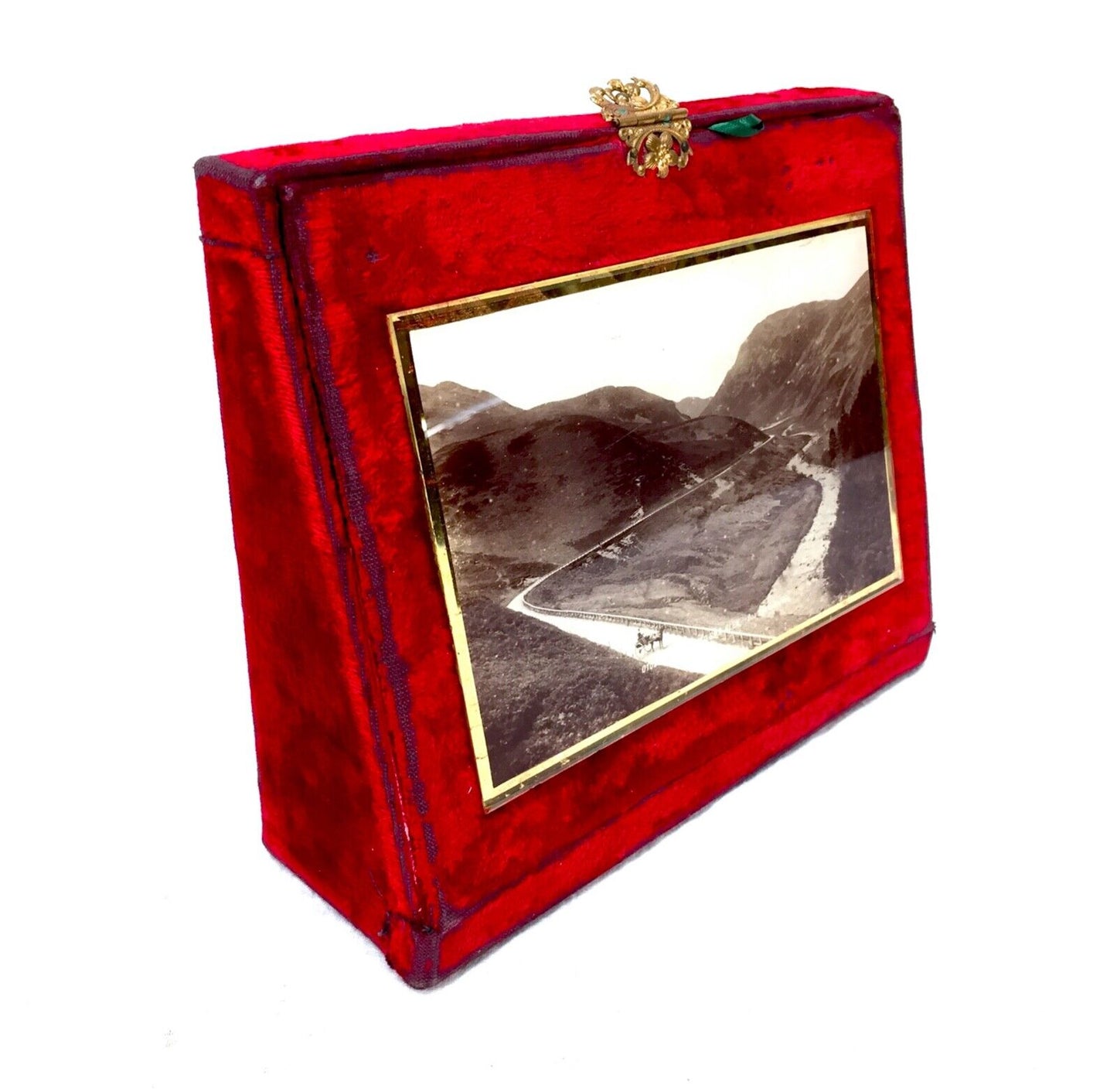 Antique Scottish Stationery Box / Sewing Bag in Red Velvet / Showing SMA Glen