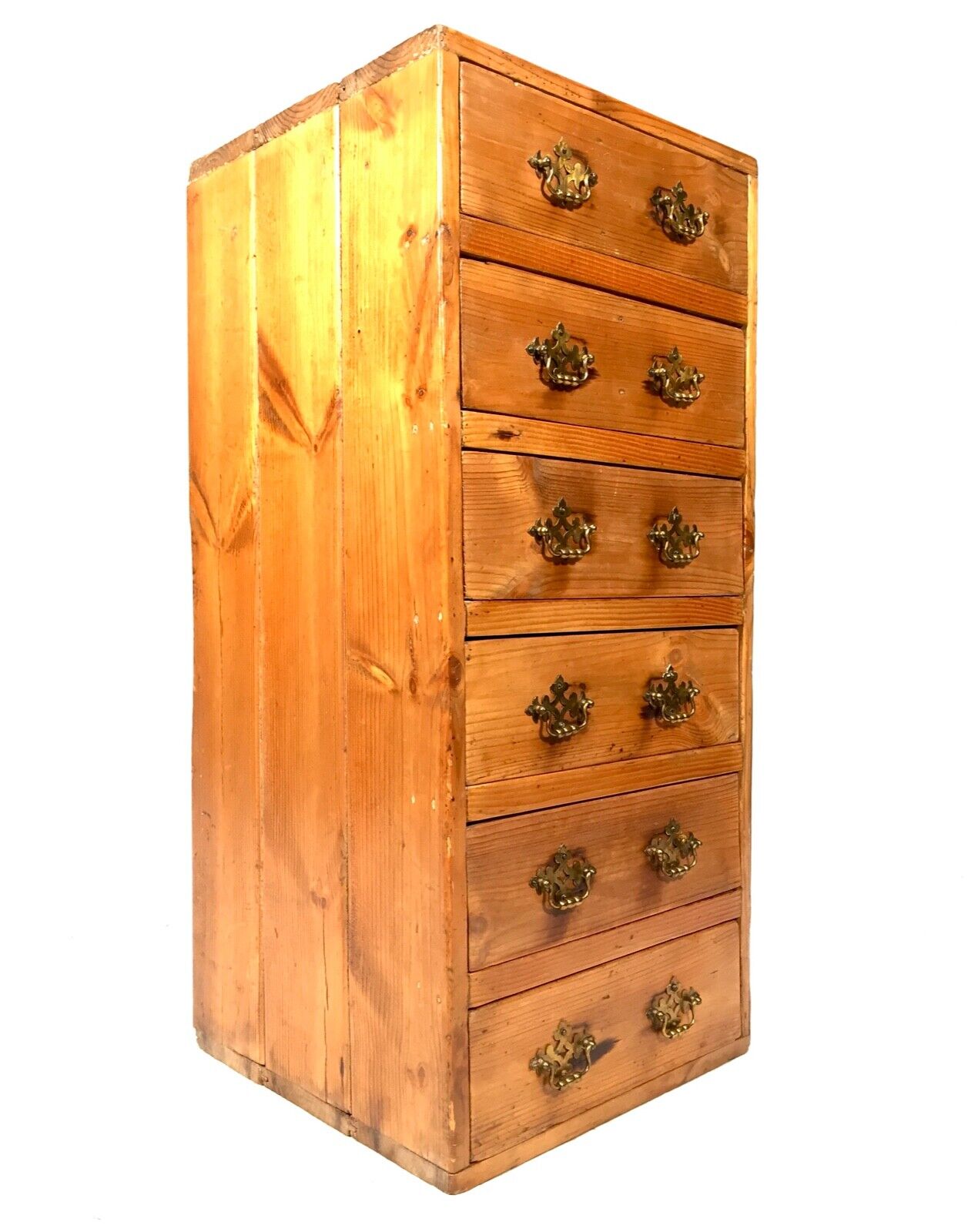 Antique Rustic Pine Tabletop or Floor Standing Filing Cabinet / Chest of Drawers