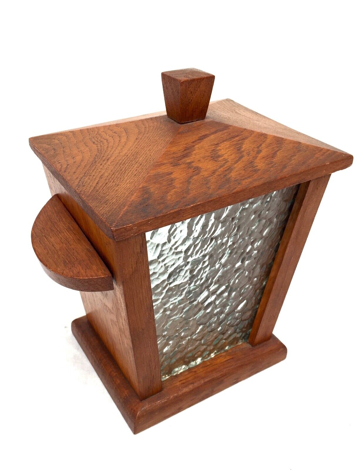 Antique Wooden Oak & Glazed Biscuit Barrel Box Storage / Lantern Shape Art Deco