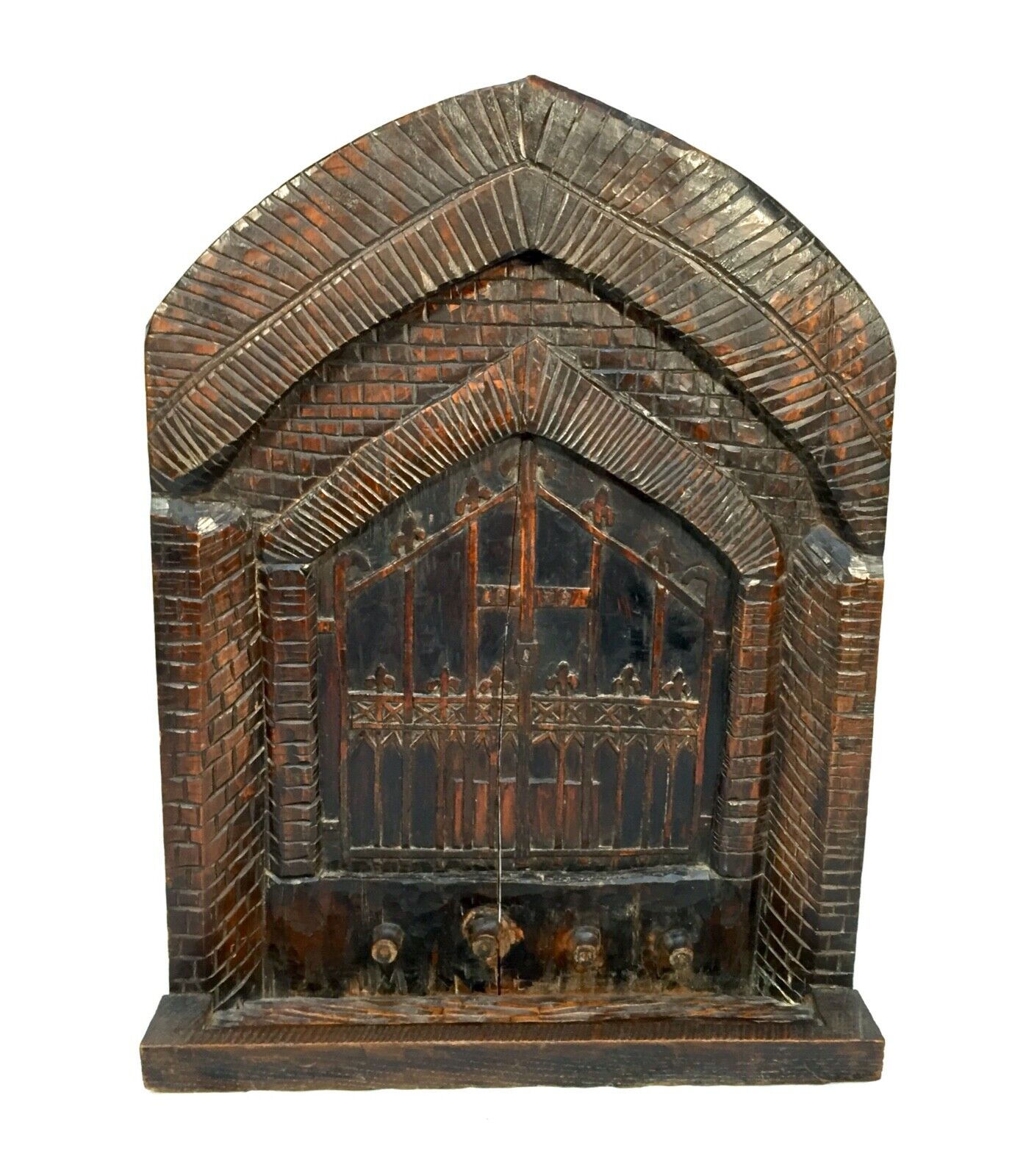 Antique Wooden Carved Fire Screen of Liskeard Pipe Well of St Martins c.1879