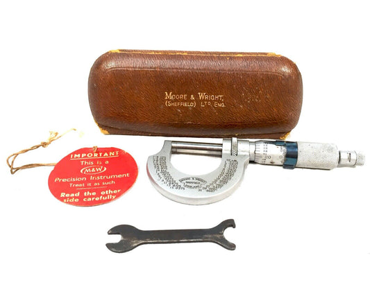 Antique Moore & Wright Micrometer Caliper Precision Instrument in Original Case