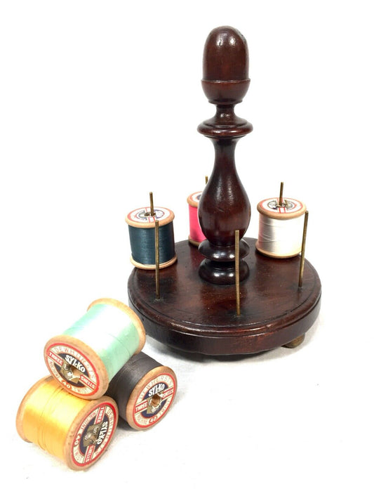 Antique Mahogany Sewing Stand - Cotton Spool Holder / Reels c.1900