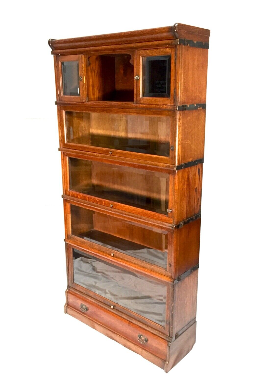 Antique Large Glazed Oak Sectional Barristers Bookcase / Display Cabinet c.1910