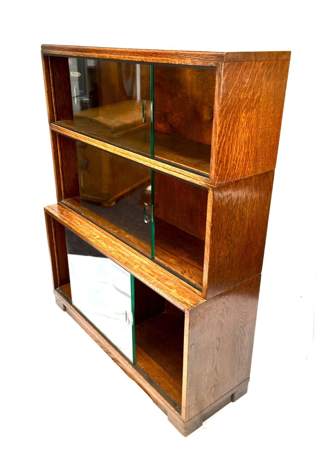 Glazed Oak Sectional Barristers Bookcase by Minty / Display Cabinet / Antique.