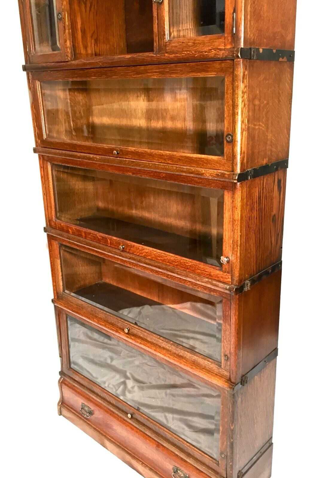 Antique Large Glazed Oak Sectional Barristers Bookcase / Display Cabinet c.1910