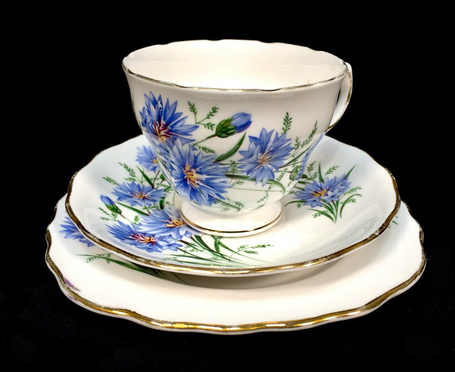 Royal Vale Cornflower Trio / Cup Saucer Side Plate / Vintage China / Spares