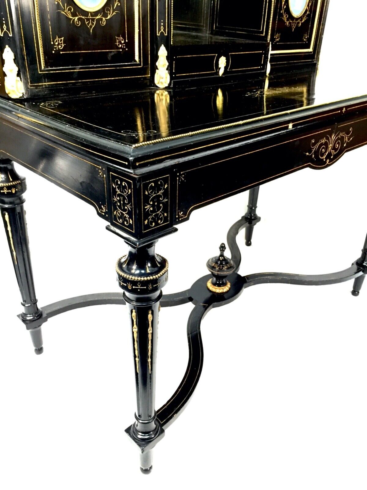 Antique French 19th Century Lacquered Desk Writing Table / c.1880 Ormolu Detail