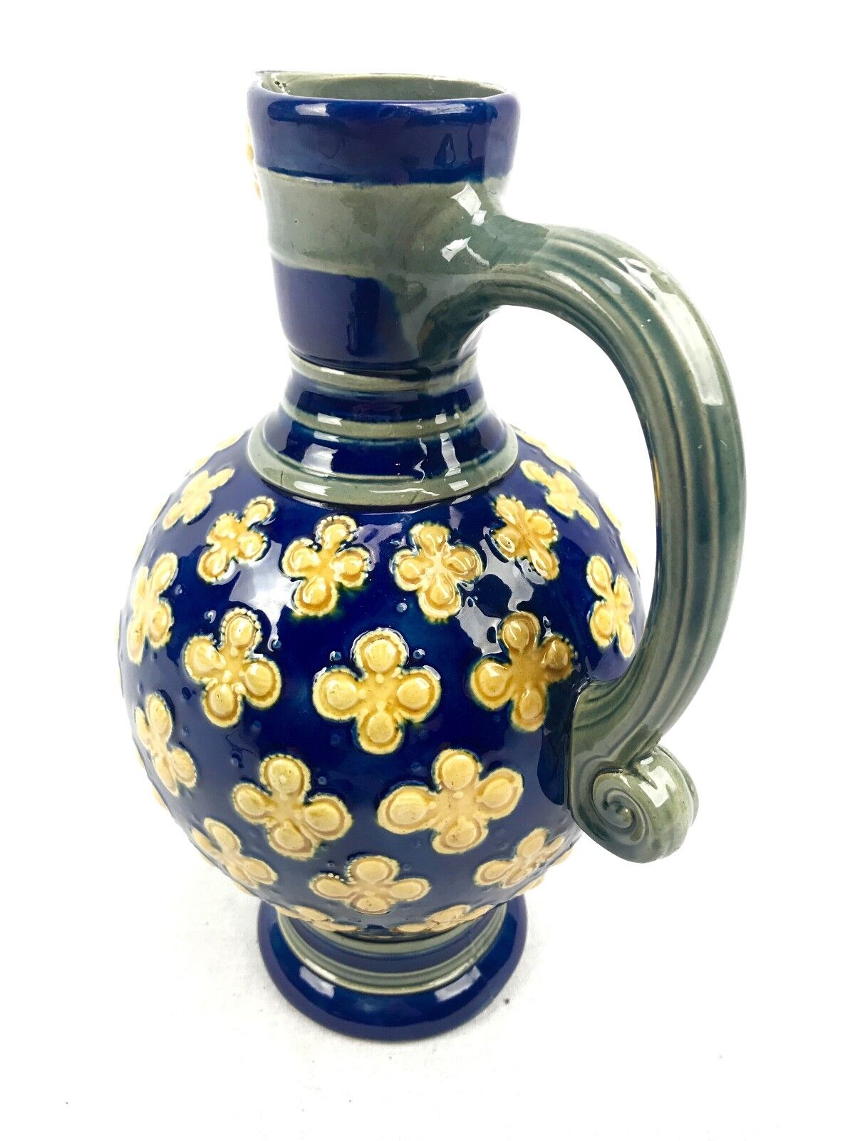 Antique Minton Majolica Jug / Victorian / Blue And Yellow / 19th Century