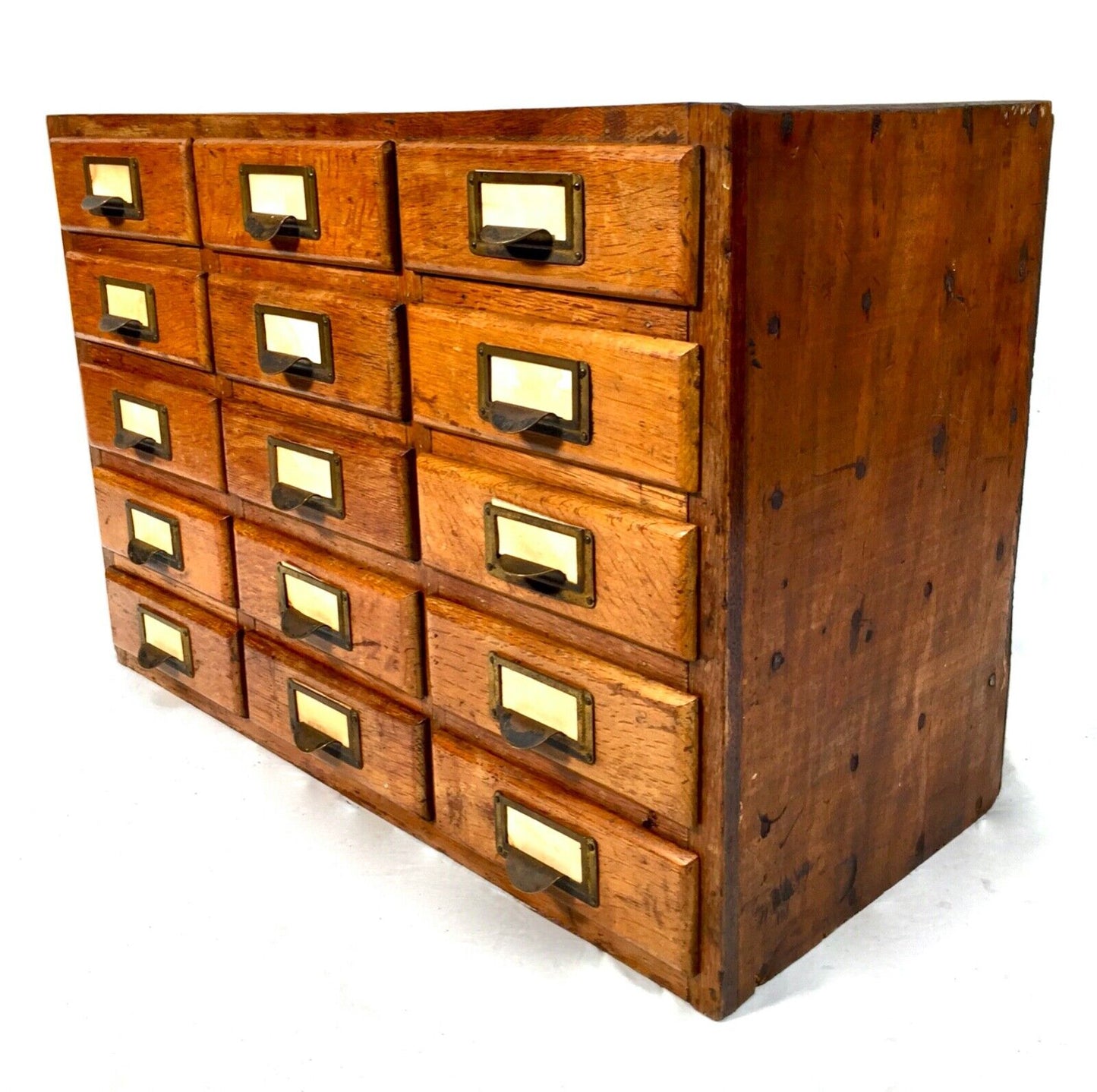 Antique 1930s Large Sized Tabletop Filing Cabinet / Wooden Oak Chest of Drawers